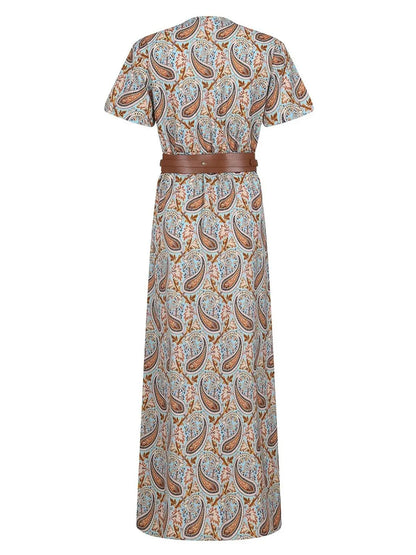 Full Size Printed V-Neck Short Sleeve Maxi Dress Plus Size - Tigbul's Variety Fashion Shop