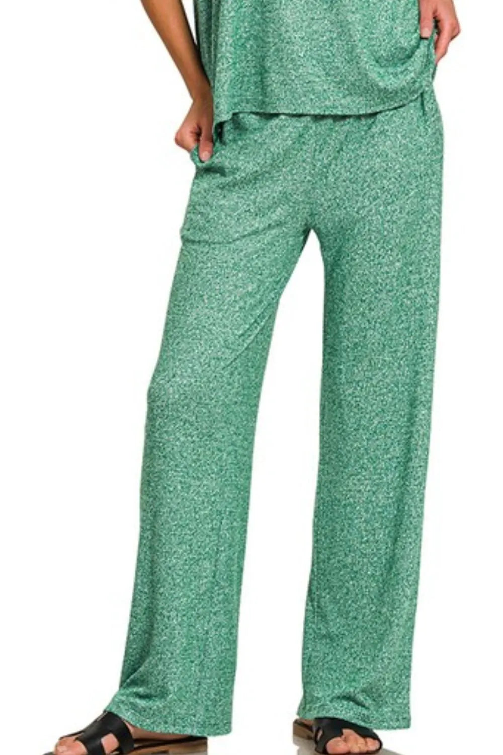 Zenana Soft Melange Short Sleeve Tee & Long Pants Set - Tigbul's Variety Fashion Shop