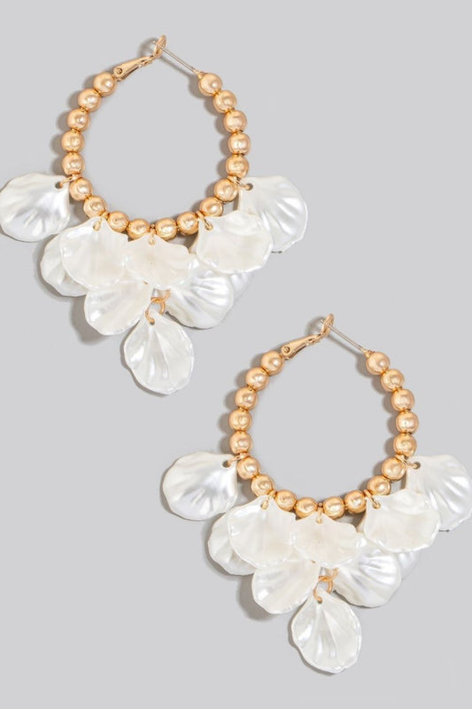 Fame Pearl Petal Charms Beaded Latch Hoop Earrings - Tigbul's Variety Fashion Shop