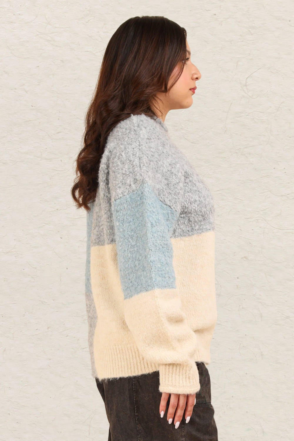 VERY J Color Block Mock Neck Drop Shoulder Sweater - Tigbul's Variety Fashion Shop