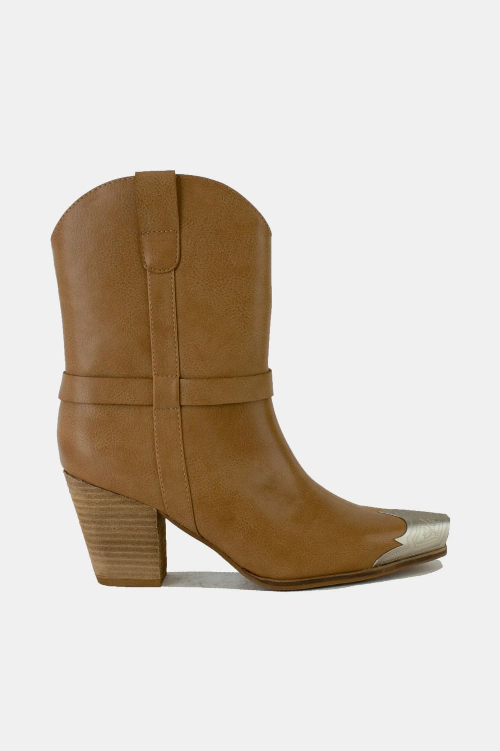 Taupe Faux Leather Metal Toe Ankle Boots - Tigbul's Variety Fashion Shop