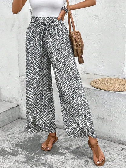 Tied Printed Wide Leg Pants - Tigbul's Variety Fashion Shop