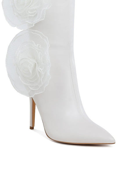 Chinkara Sheer Big Rose Detail Long 4" High Heel Boots - Tigbul's Variety Fashion Shop