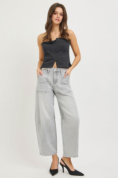 Light Grey Slouchy Cropped Barrel Jeans | Tigbuls Variety Fashion