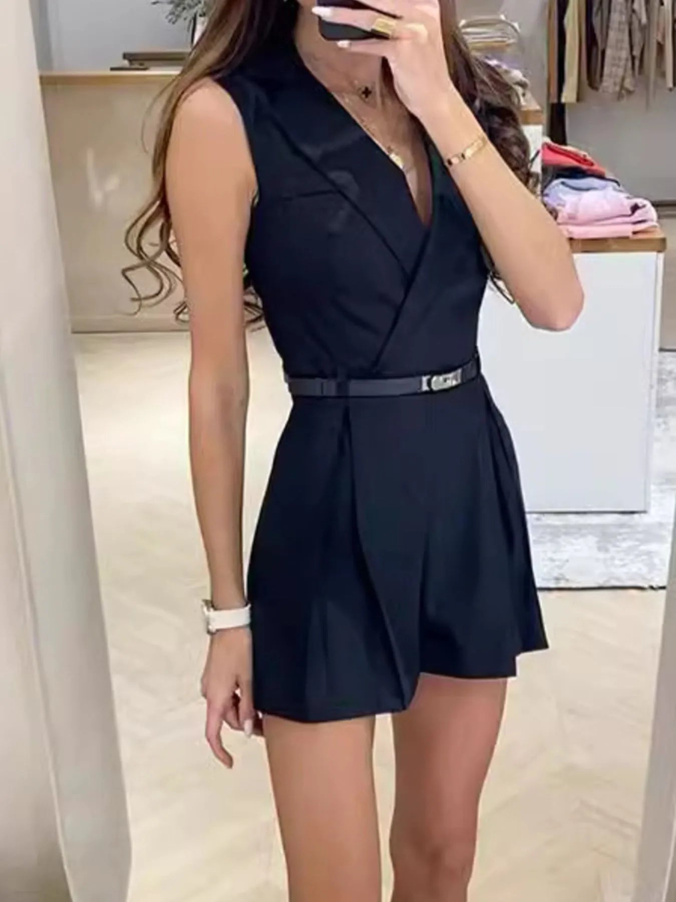 Solid Sleeveless Surplice Romper - Tigbul's Variety Fashion Shop