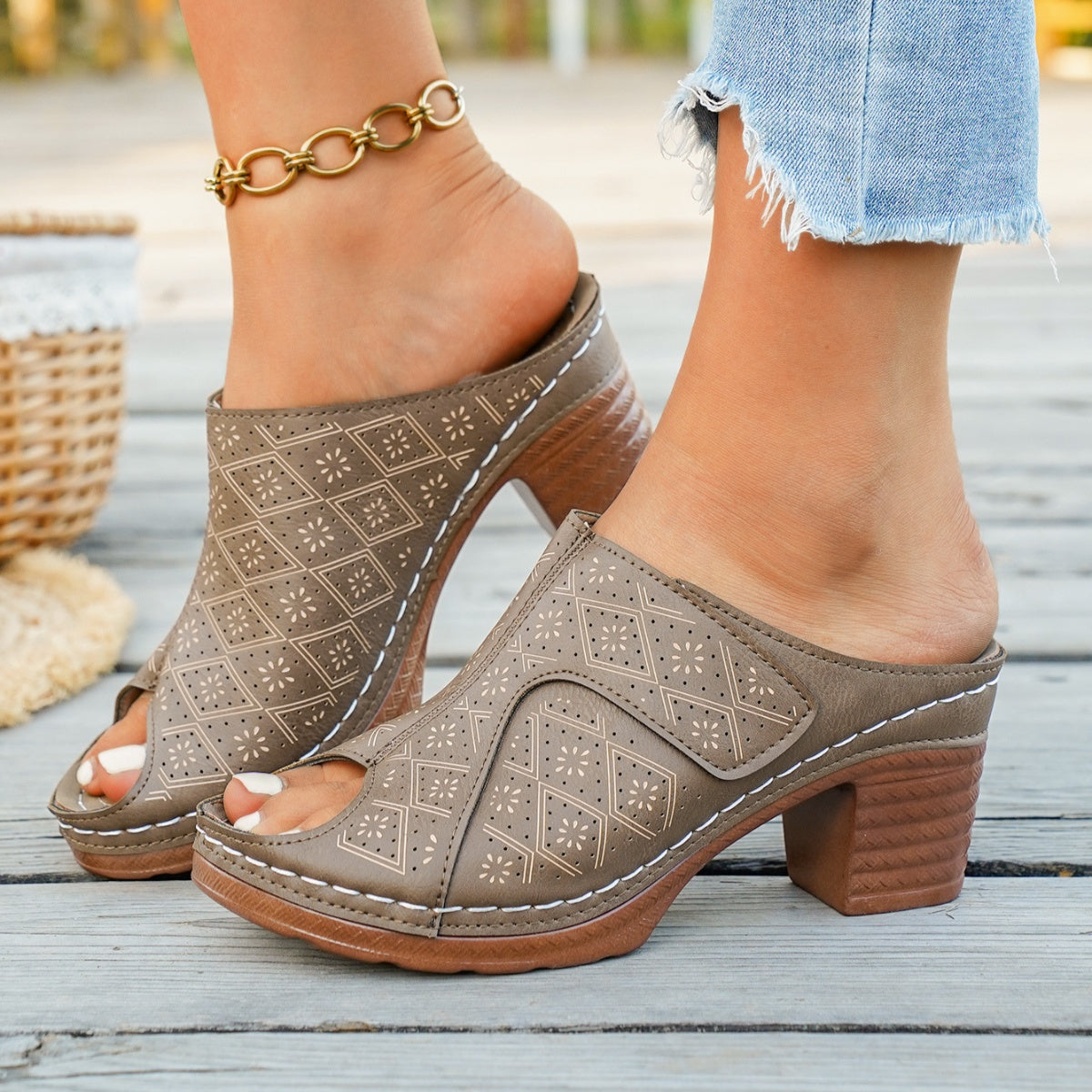 Peep Toe Block Heel Sandals - Tigbul's Variety Fashion Shop