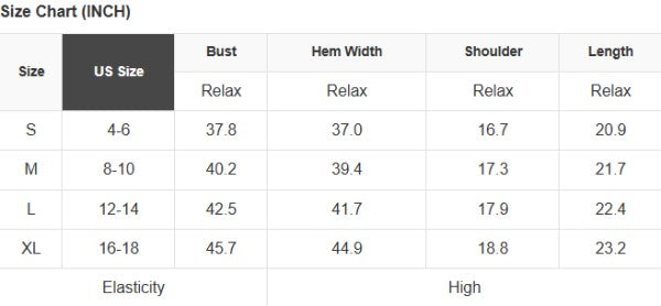 Size chart for knit sweater vest: S–XL with bust, hem width, shoulder, length