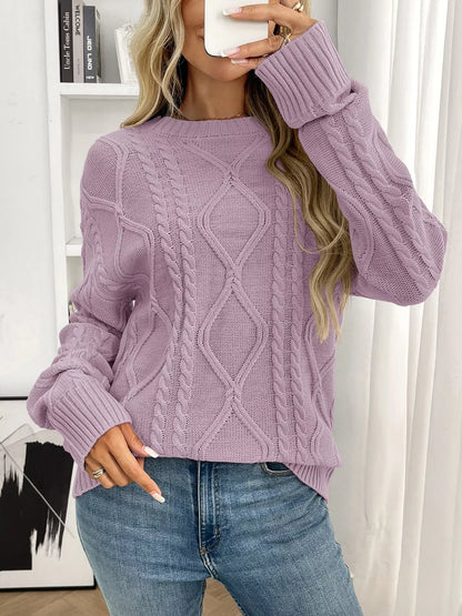 Cable Knit Round Neck Sweater - Tigbul's Variety Fashion Shop
