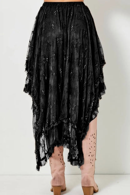Elastic Waist Asymmetrical Lace Skirt - Tigbul's Variety Fashion Shop