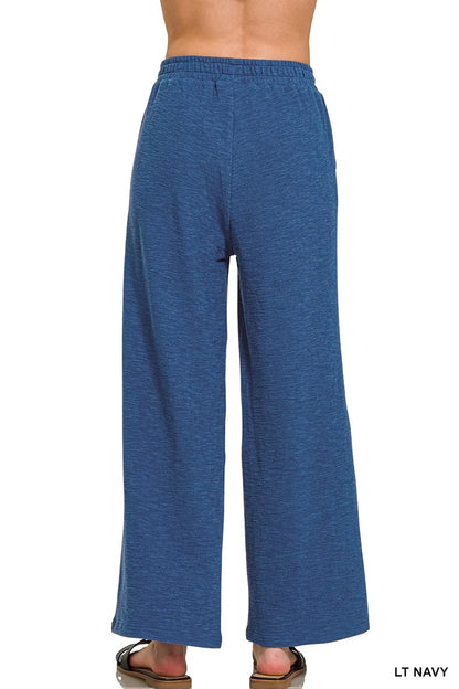 Zenana Cotton Slub Wide Leg Pants - Tigbul's Variety Fashion Shop