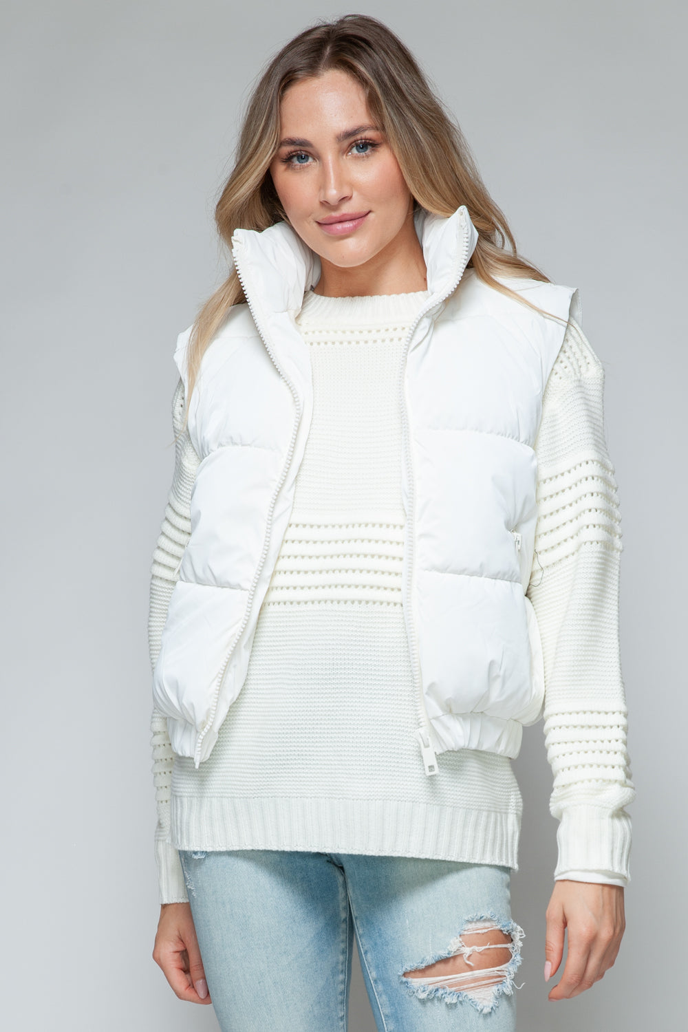 Off White Fine Faux Fur Lining Quilted Vest - Tigbul's Variety Fashion Shop