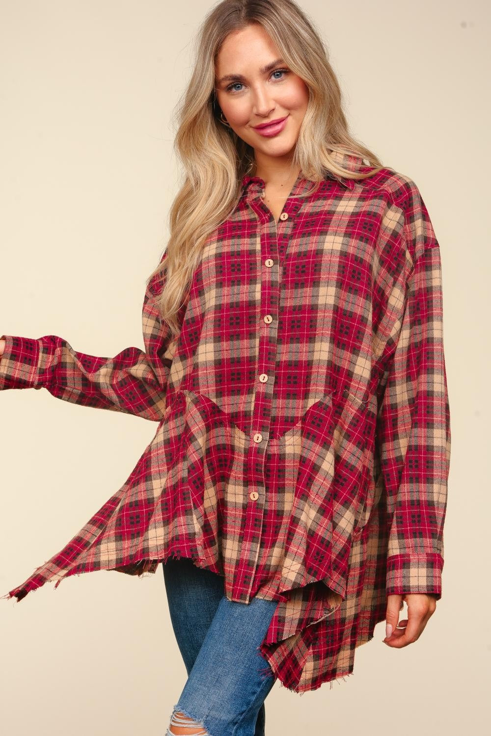 Haptics Plaid Button Down Sharkbite Shirt - Tigbul's Variety Fashion Shop