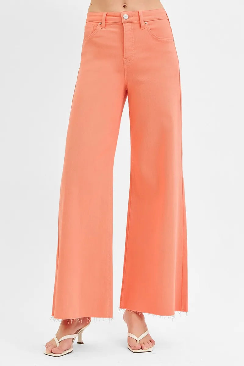 RISEN Full Size Tummy Control High Rise Wide Leg Palazzo Jeans Plus Size - Tigbul's Variety Fashion Shop