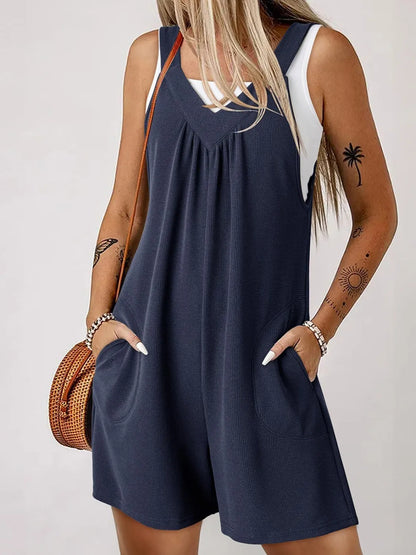 V-Neck Wide Strap Romper - Tigbul's Variety Fashion Shop