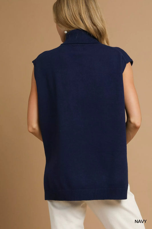 Umgee High-Low Turtleneck Sleeveless Sweater Top - Tigbul's Variety Fashion Shop