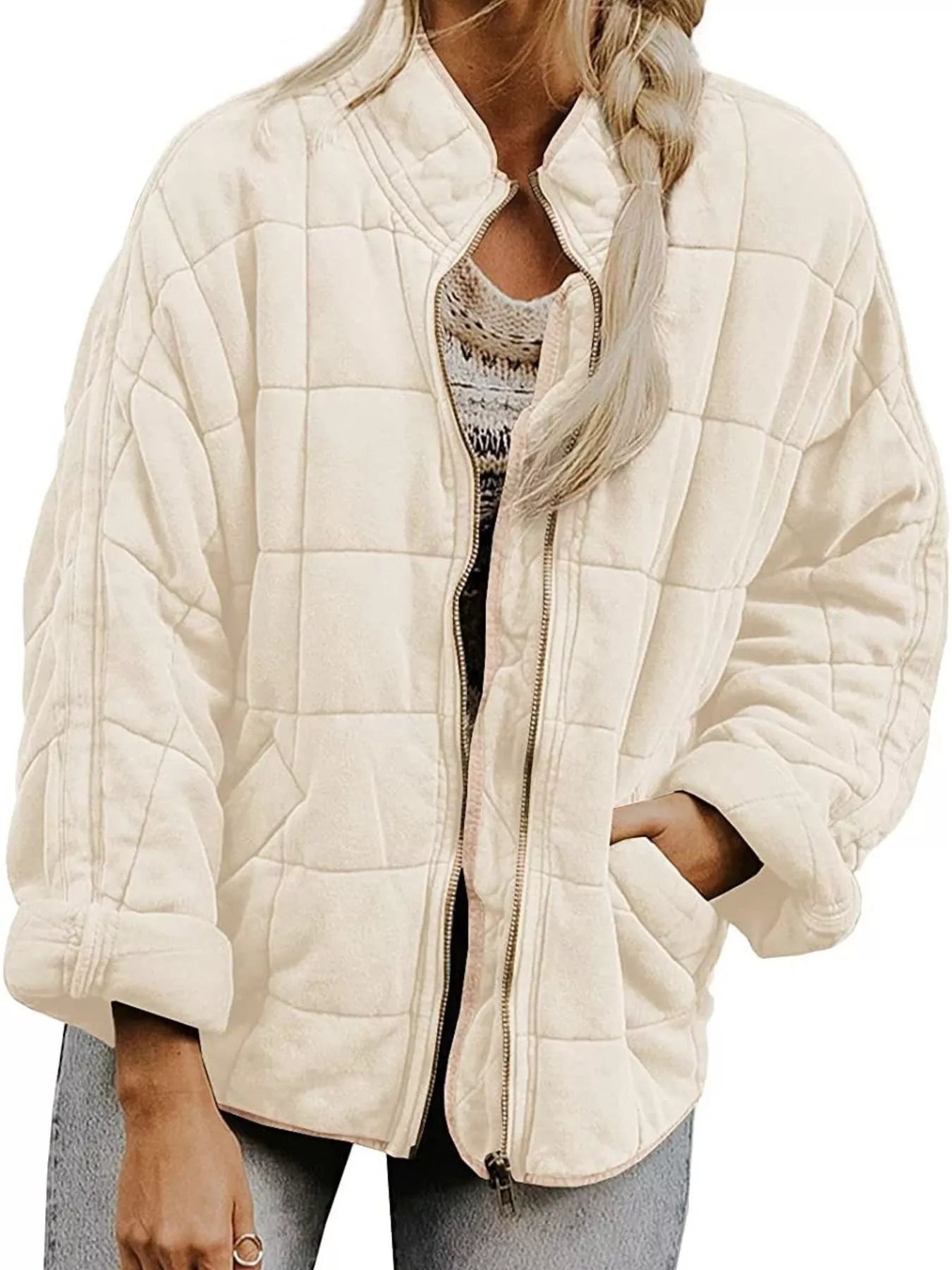 Quilted Zip Up Outerwear - Tigbul's Variety Fashion Shop