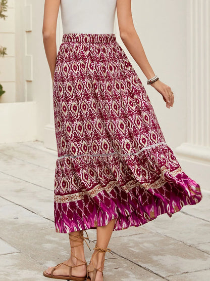 Bohemian Printed Ruched Maxi Skirt - Tigbul's Variety Fashion Shop