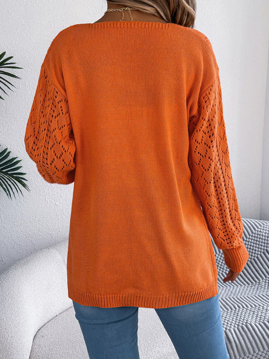 Openwork Open-Front Long Sleeve Cardigan - Tigbul's Variety Fashion Shop