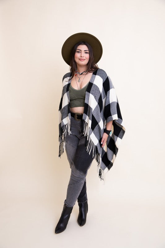Buffalo Check Tassel Poncho - Tigbul's Variety Fashion Shop