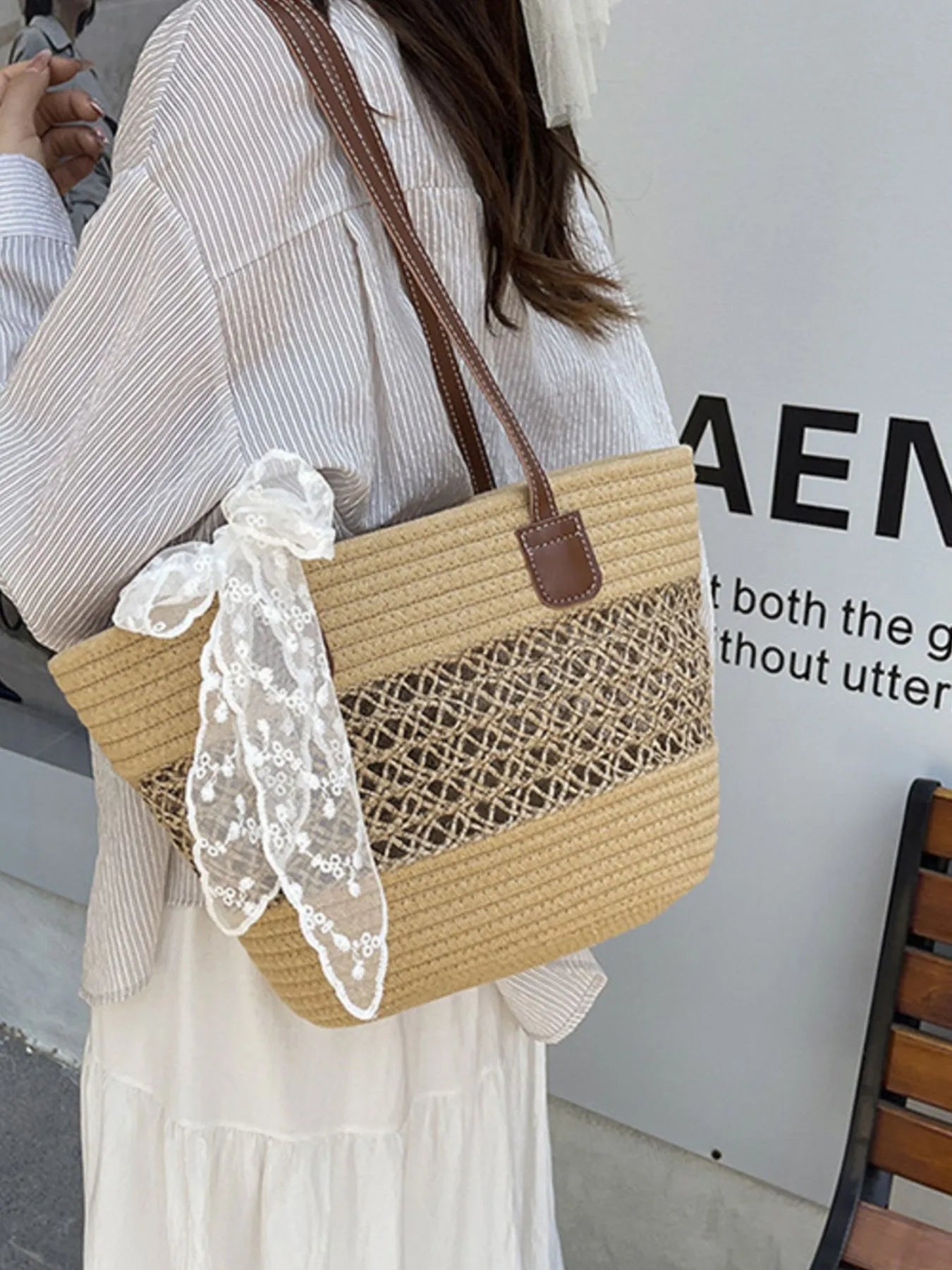 Woven Straw Shoulder Bag - Tigbul's Variety Fashion Shop