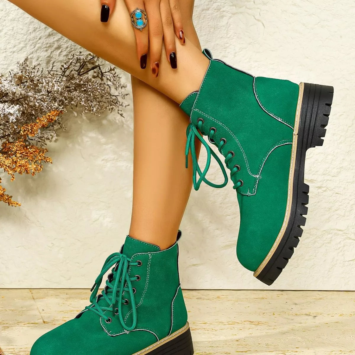 Round Toe Lace Up Boots - Tigbul's Variety Fashion Shop