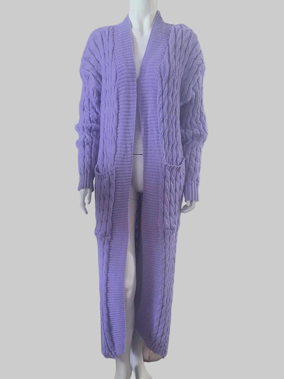 Elegant Cable-Knit Longline Open-Front Cardigan | Tigbuls Variety
