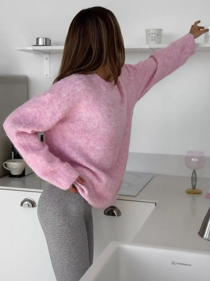 Round Neck Dropped Shoulder Sweater - Tigbul's Variety Fashion Shop