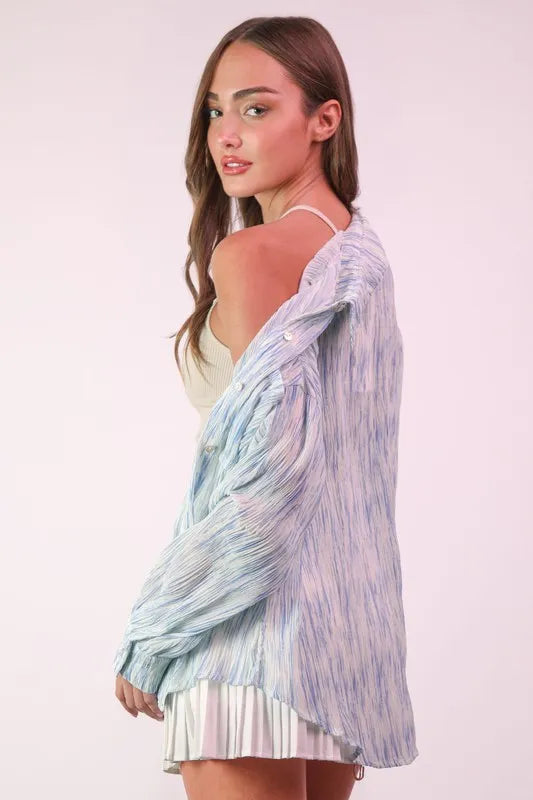 Plus Size Oversized Printed Button Up Shirt - Tigbul's Variety Fashion Shop