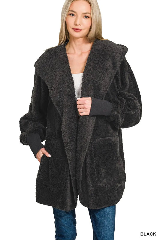 Zenana Hooded Faux Fur Jacket with Pockets - Tigbul's Variety Fashion Shop