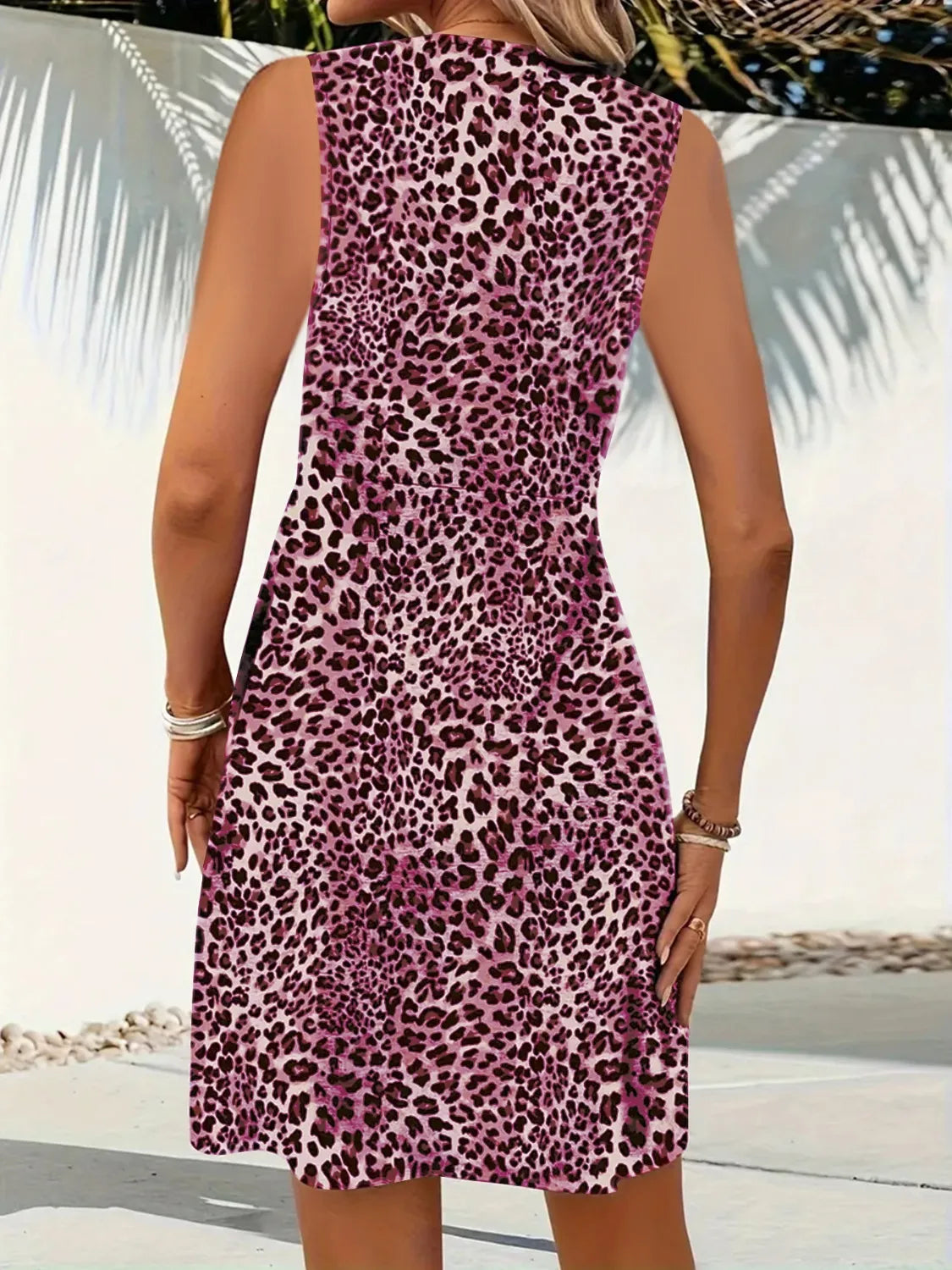 Leopard V-Neck Sleeveless Mini Dress - Tigbul's Variety Fashion Shop