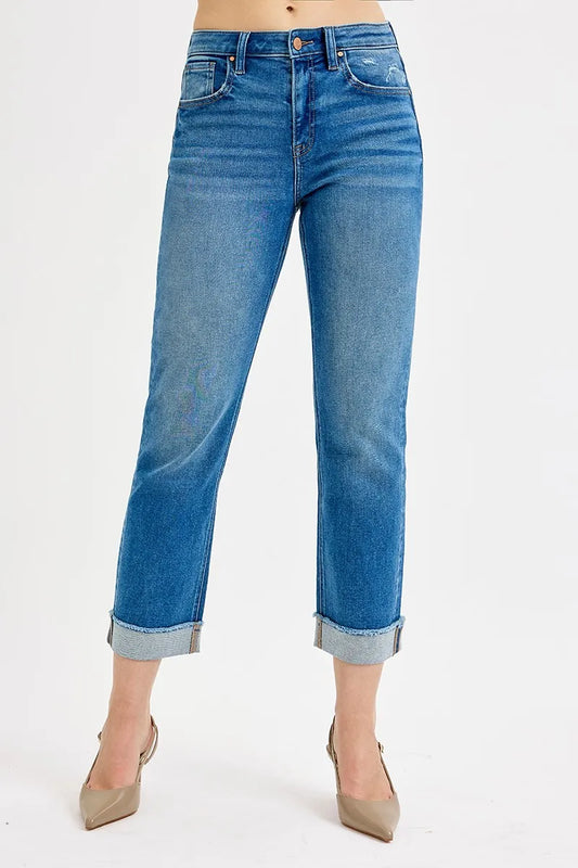 RISEN Full Size High Rise Boyfriend Fit Ankle Jeans Plus SIze - Tigbul's Variety Fashion Shop
