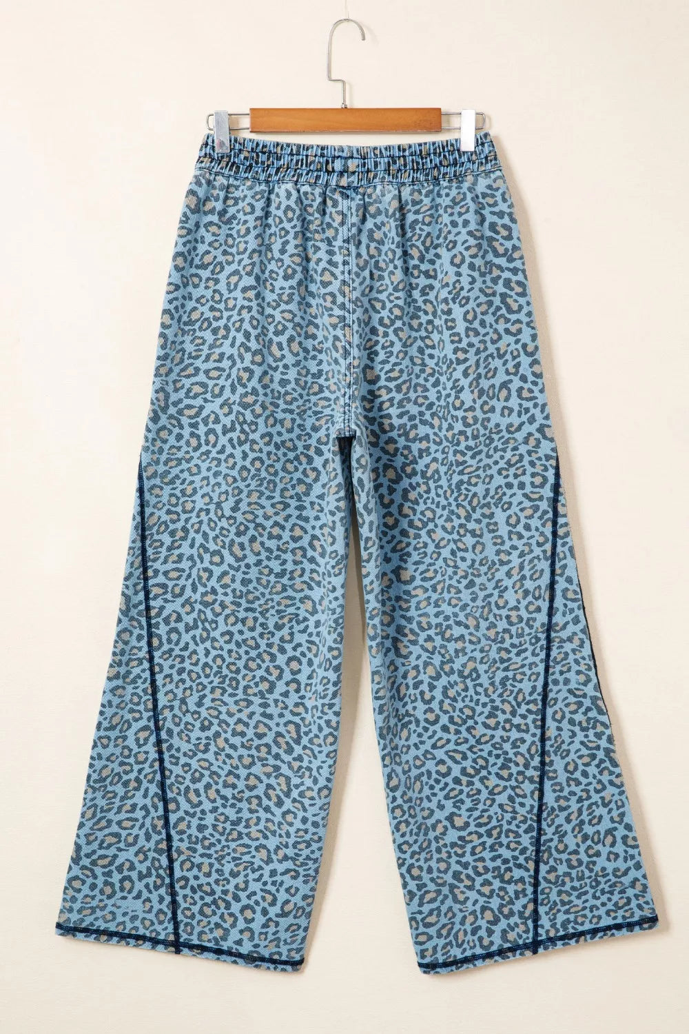 Leopard Print Exposed Seam Detail Wide Leg Drawstring Jeans - Tigbul's Variety Fashion Shop
