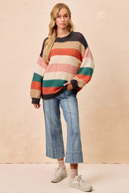 BiBi Stripes Color Block Chunky Sweater - Tigbul's Variety Fashion Shop