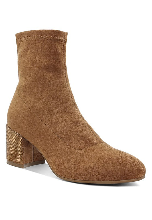 Chena Rhinestones Embellished Block Heel Boots - Tigbul's Variety Fashion Shop