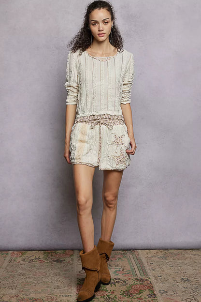 POL Texture Long Sleeve Blouse with Floral Ruffled - Tigbul's Variety Fashion Shop