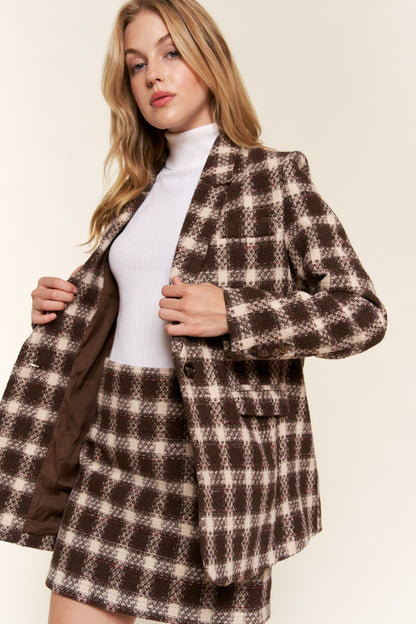 Brown Plaid Brushed One Button Blazer Small to 3XL | Tigbuls