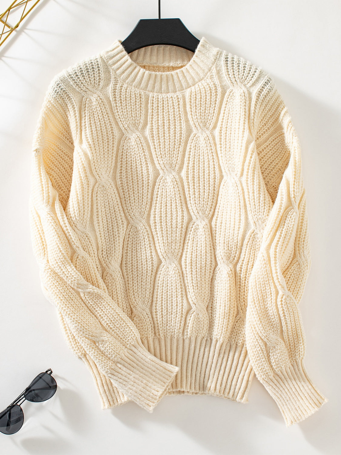 Round Neck Dropped Shoulder Sweater - Tigbul's Variety Fashion Shop