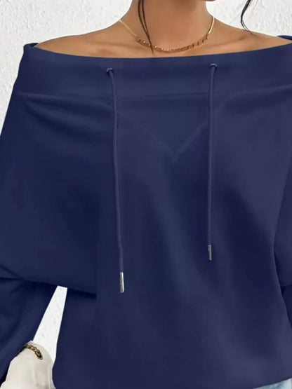 Full Size Off-Shoulder Drawstring Long Sleeve Top Plus Size - Tigbul's Variety Fashion Shop