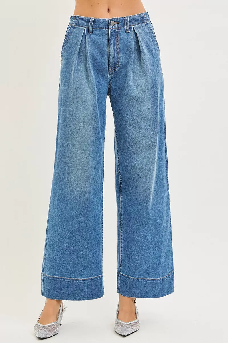 RISEN Slouchy Wide Leg Jeans With Pleats - Tigbul's Variety Fashion Shop