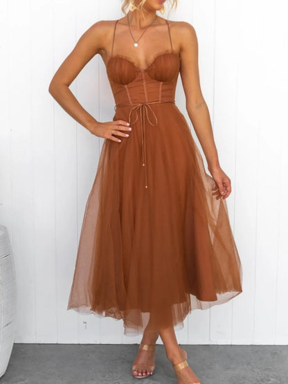 Sweetheart Neck Tulle Midi Dress - Tigbul's Variety Fashion Shop
