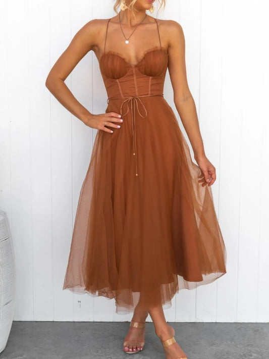 Sweetheart Neck Tulle Midi Dress - Tigbul's Variety Fashion Shop