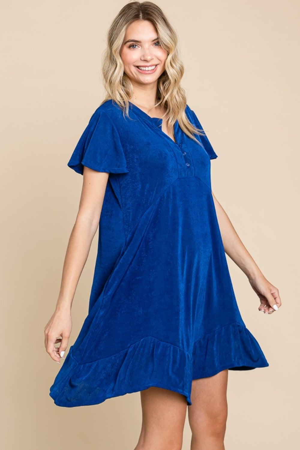 Culture Code Full Size Short Sleeve Ruffled Asymmetric Hem Dress - Tigbul's Variety Fashion Shop