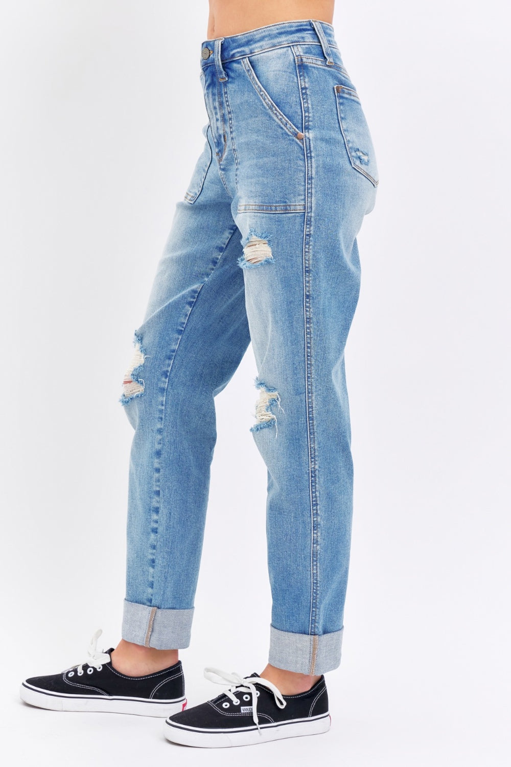 Judy Blue Full Size Distressed Straight Jeans with Patch Pockets - Tigbul's Variety Fashion Shop