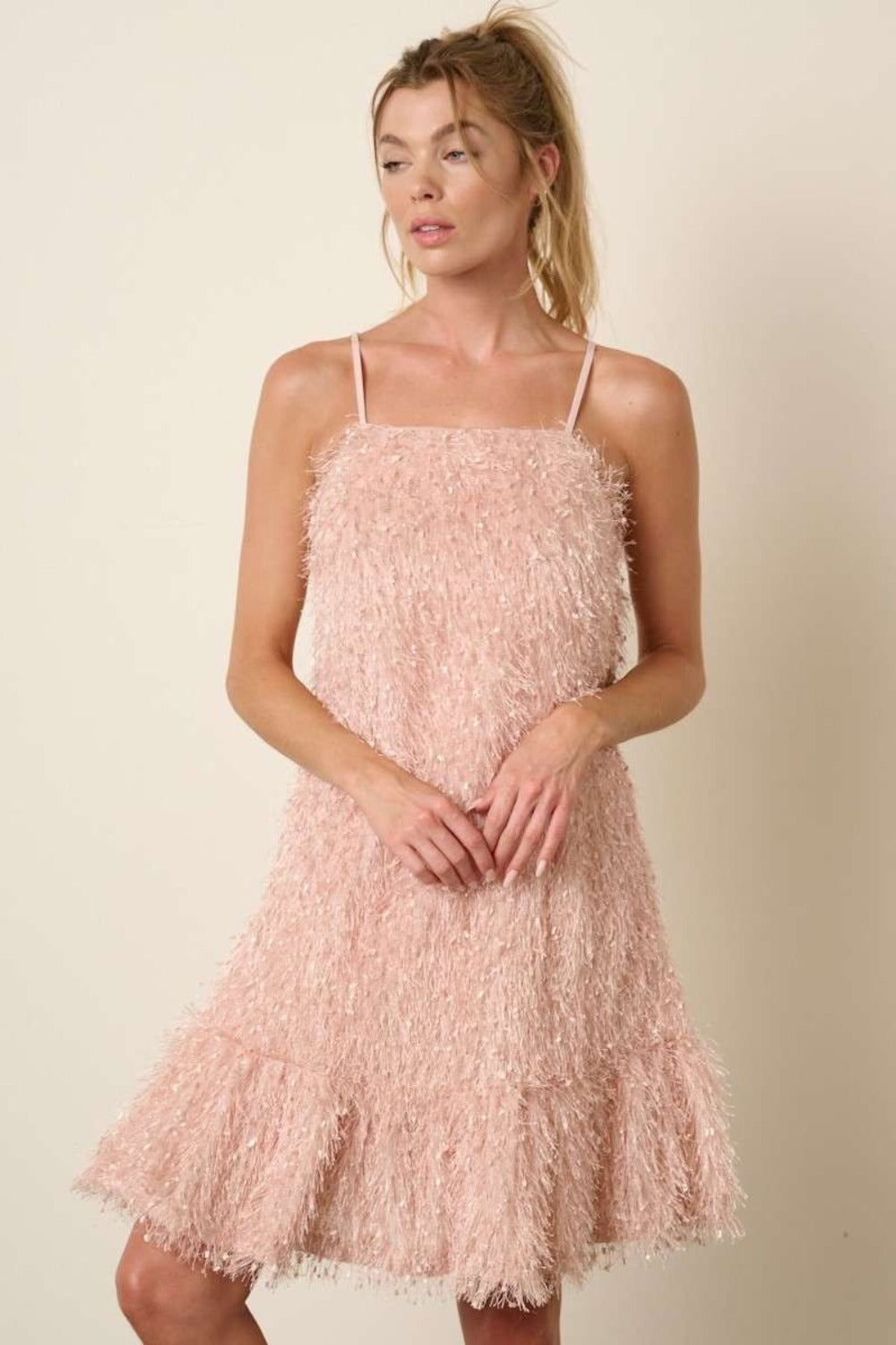 Feather Ruffle Hem Mini Cami Dress - Tigbul's Variety Fashion Shop