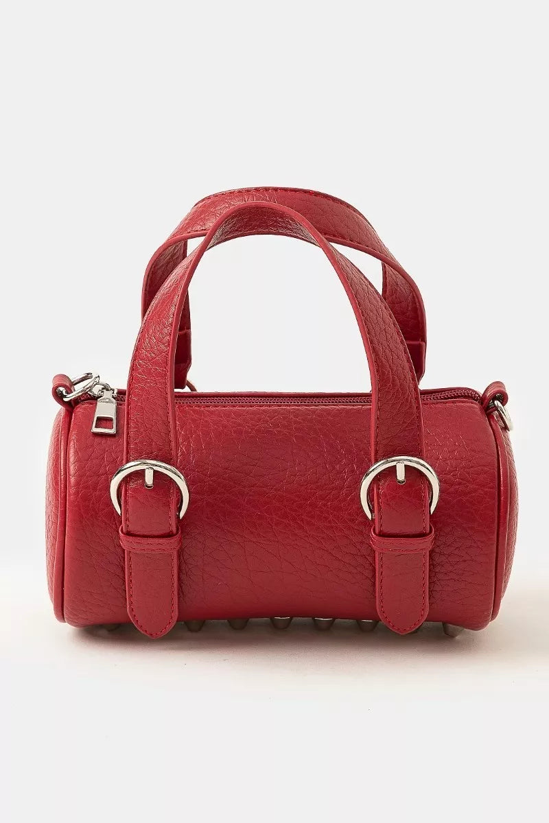 Fame Faux Leather Buckle Strap Cylinder Hand Bag - Tigbul's Variety Fashion Shop