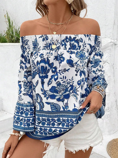 Off-Shoulder Floral Print Blouse - Tigbul's Variety Fashion Shop