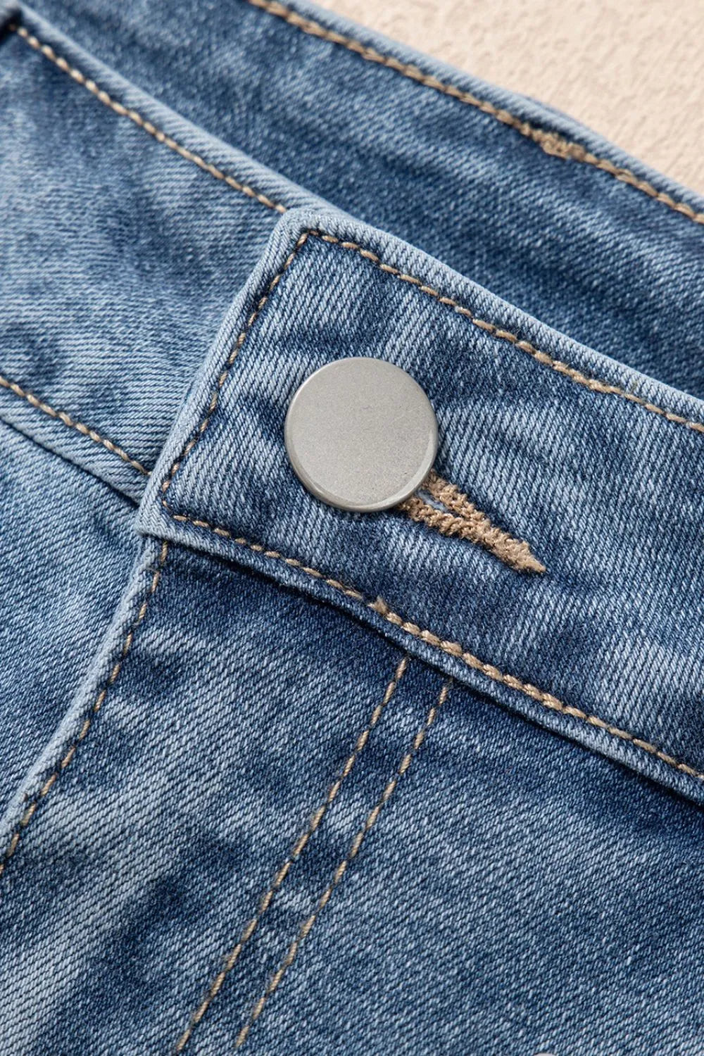 Pearl Beaded Raw Hem Wash Denim Shorts - Tigbul's Variety Fashion Shop