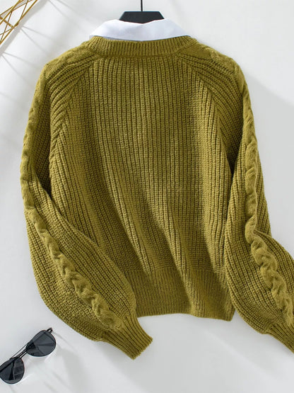 Cable Knit Long Sleeve Sweater - Tigbul's Variety Fashion Shop