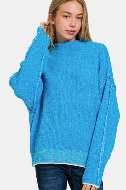 Zenana Exposed Seam Mock Neck Long Sleeve Sweater - Tigbul's Variety Fashion Shop