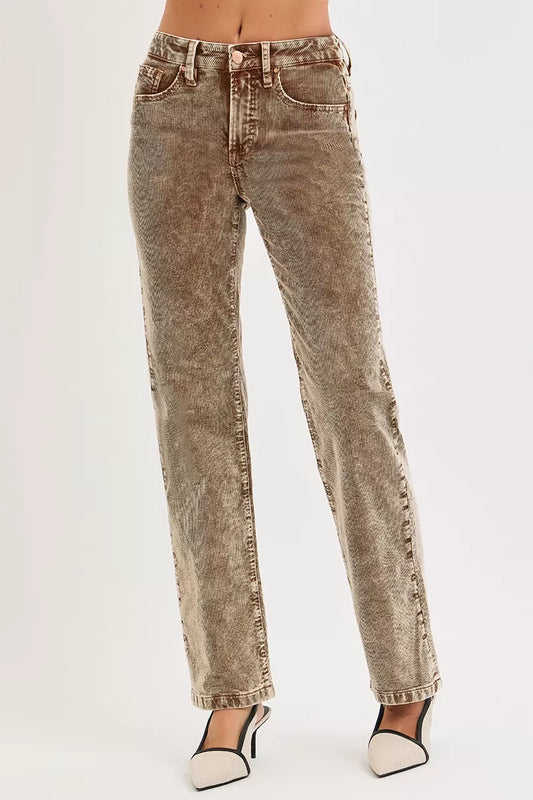 RISEN Tummy Control Mid Rise Straight Leg Corduroy Pants - Tigbul's Variety Fashion Shop